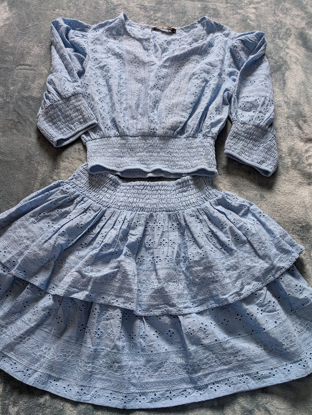 Gabby Isabella Sky Blue Eyelet Two-Piece Set